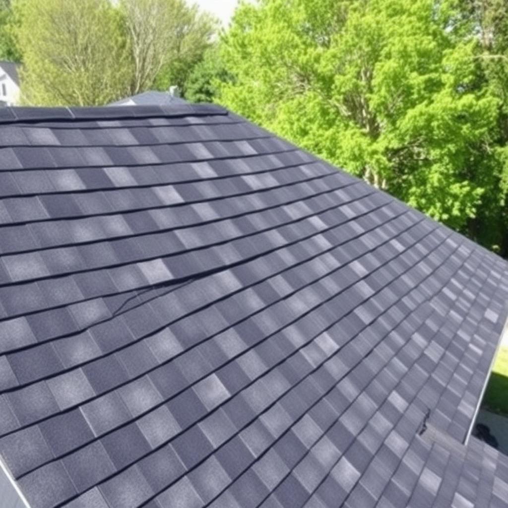 Three-tab asphalt shingle roof with flat single-layer profile