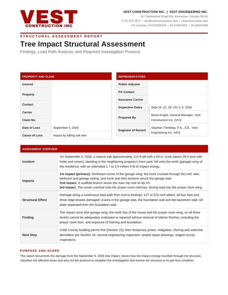 Anonymized structural assessment report overview