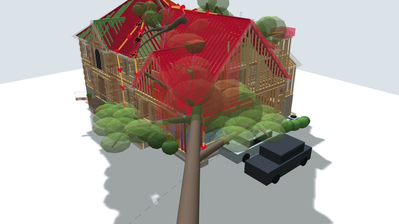 Cutaway showing connected roof and floor framing