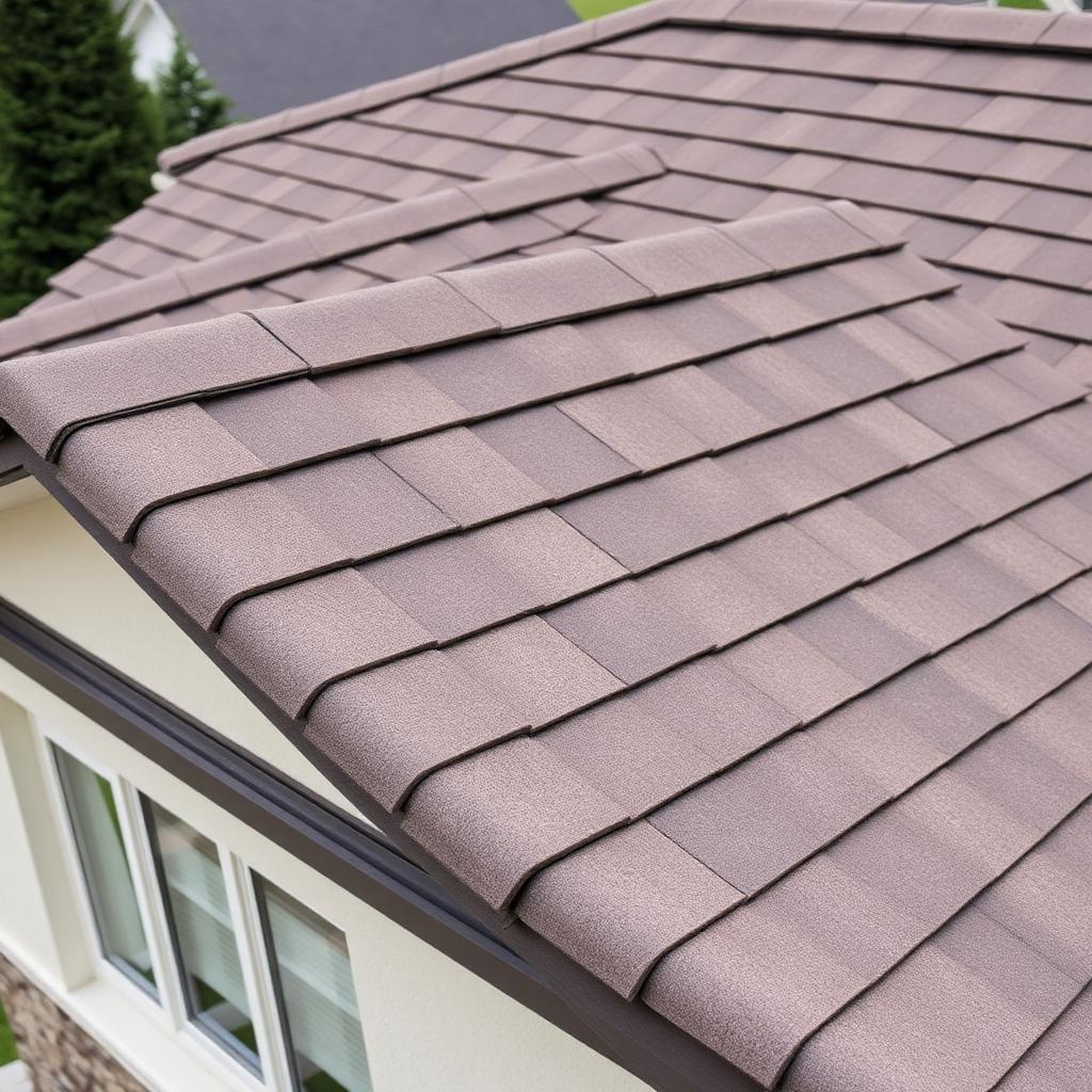 Concrete tile roof with muted gray-brown flat profile
