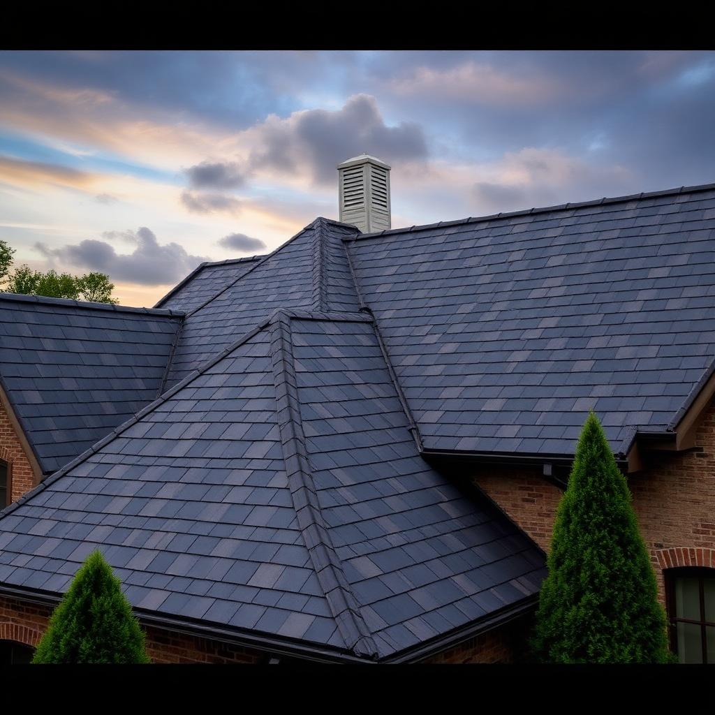 Synthetic slate and shake roof on a North Georgia estate home