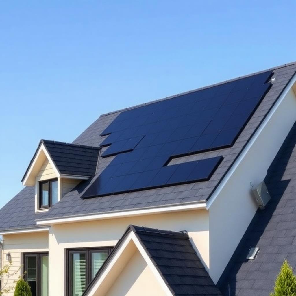 Integrated solar shingle roof on a modern luxury home