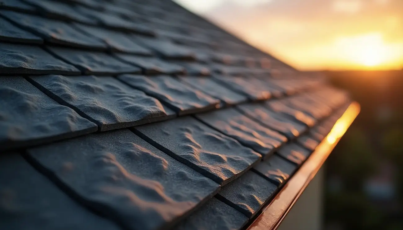 Concrete tile roof with muted gray-brown flat profile