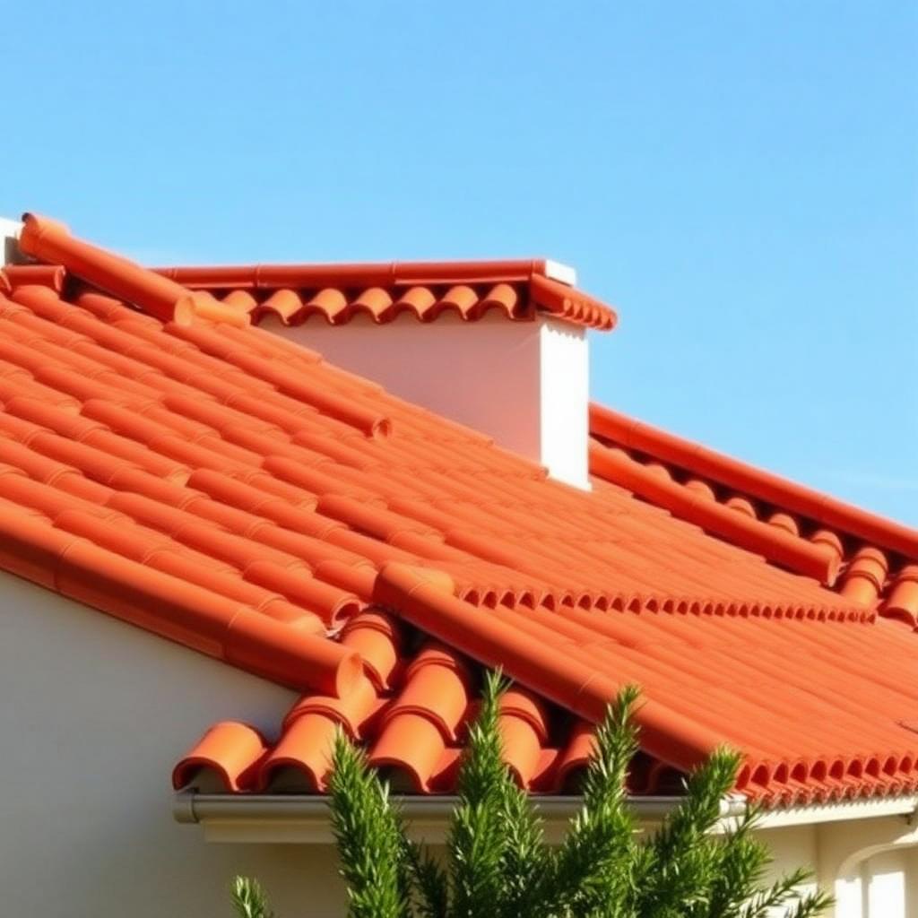 Terra cotta clay barrel tile roof in warm orange-red
